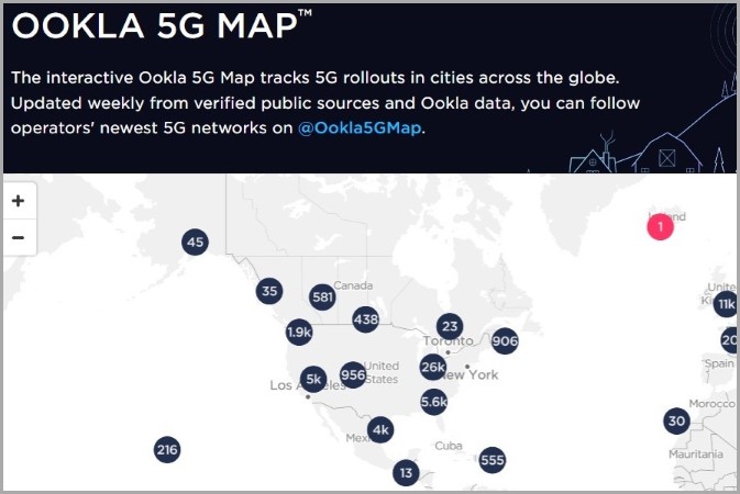 Mapa de cobertura de Ookla 5G