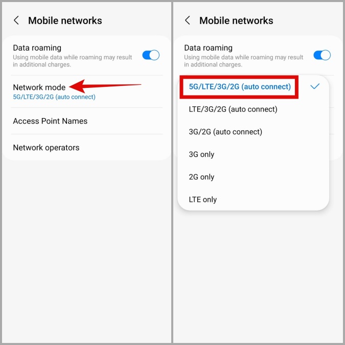 Seleccione la red móvil en Android