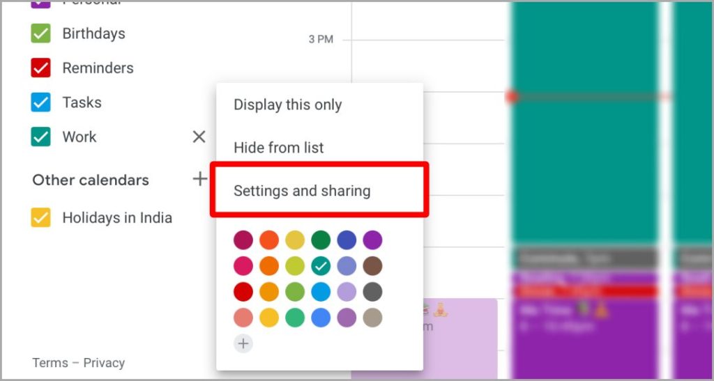 Configuración y opciones de intercambio para el calendario de Google en la web