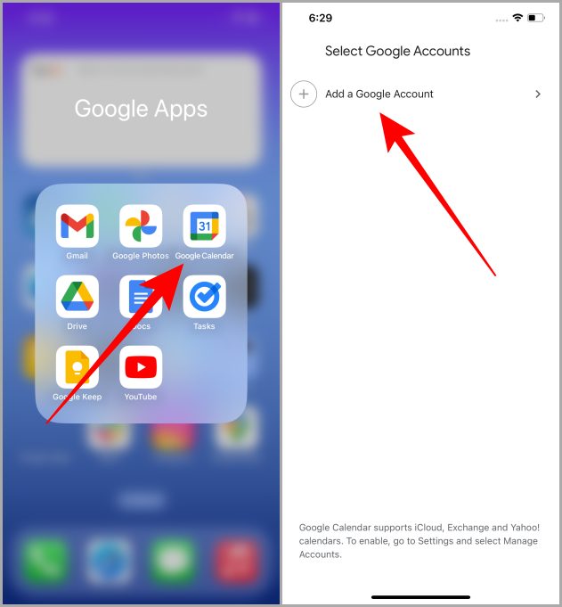 Aplicación Calendario de Google en iPhone