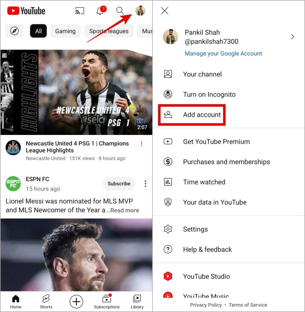 Inicie sesión en la aplicación de YouTube en Android