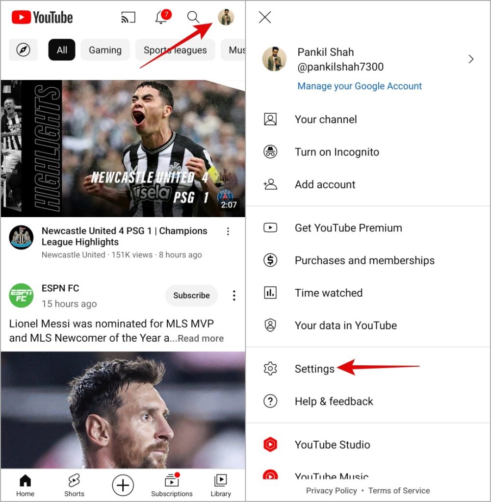 Configuración de la aplicación de YouTube en Android