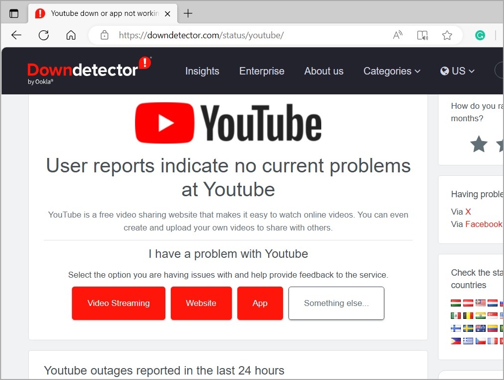 Verifique el estado del servidor de YouTube en Downetector