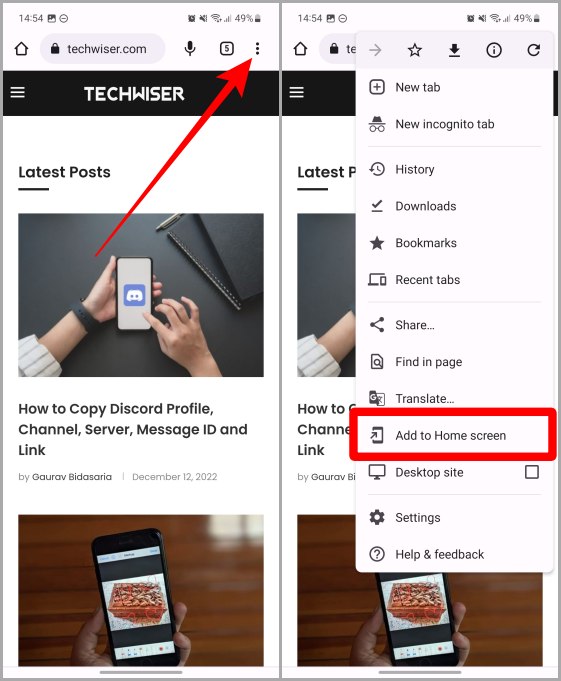 Opciones de Chrome en Android
