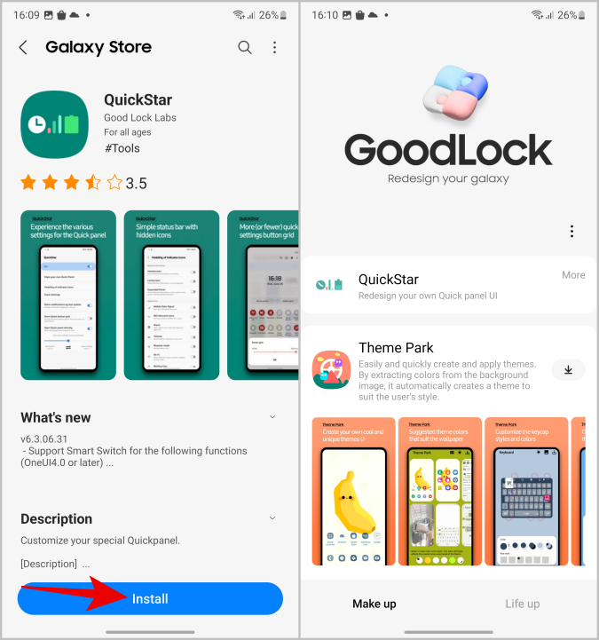Instale la aplicación Quickstar en Goodlock en Samsung