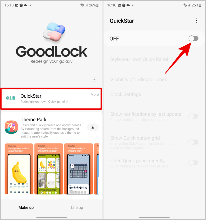 Habilitar el módulo QuickStar en la aplicación Goodlock en Samsung