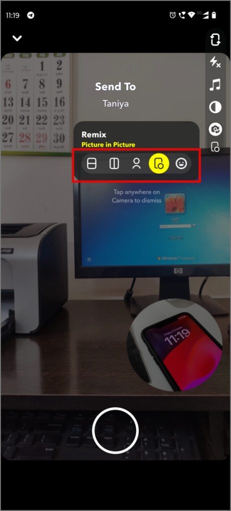 Menú remix para remezclar el Snap en Snapchat