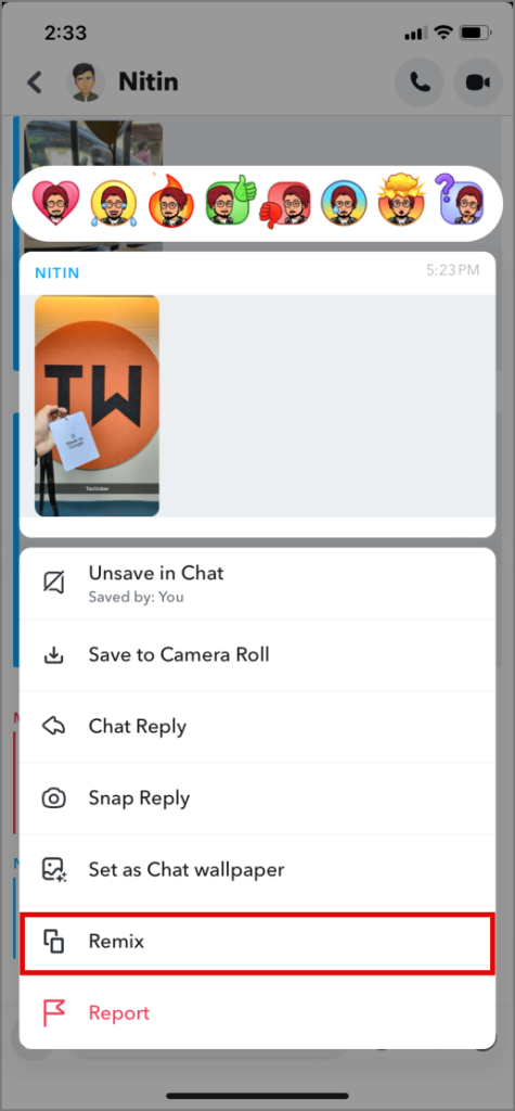 Remezcando los medios de chat en Snapchat