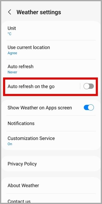Actualización automática de la aplicación para el clima Samsung