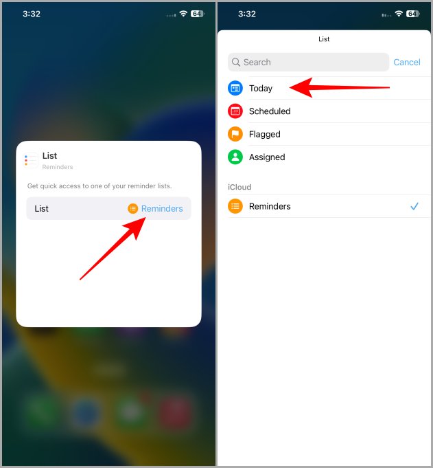 Elegir una lista para el widget de recordatorio