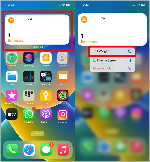 Larga presionando en un widget