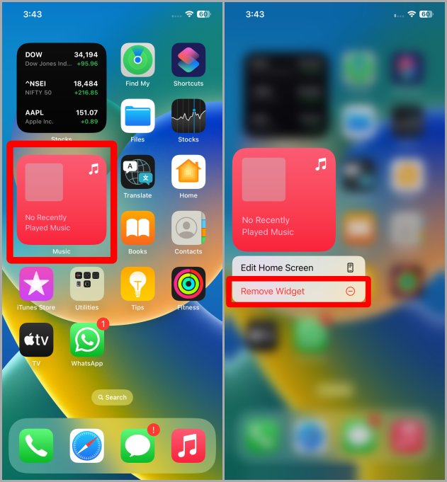 Prensado largo para eliminar un widget