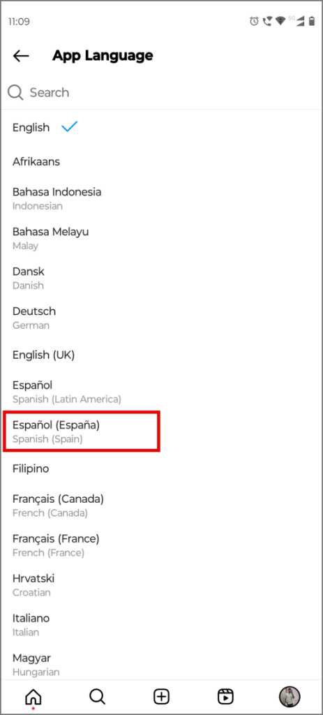 Elegir un idioma diferente para la aplicación Instagram en Android