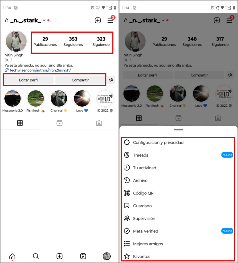 Cambiado de idioma en Instagram en Android