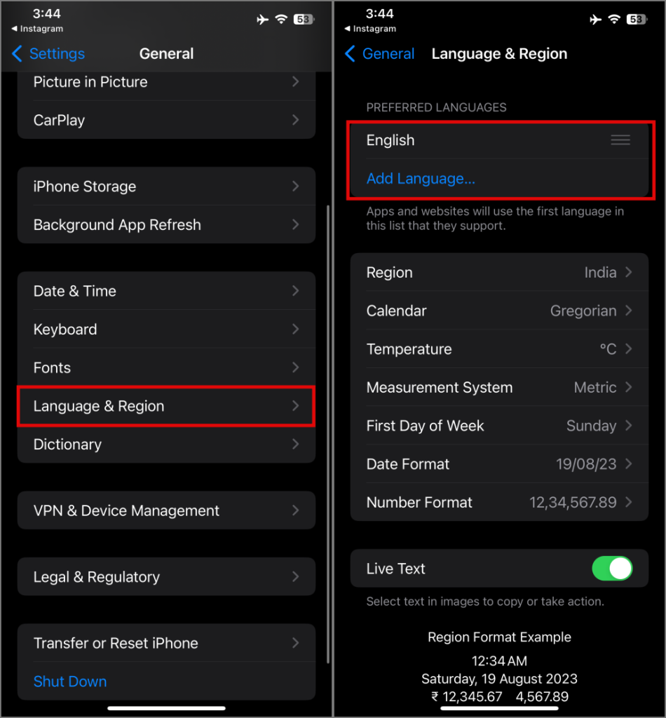 Configuración de idioma y región en iPhone
