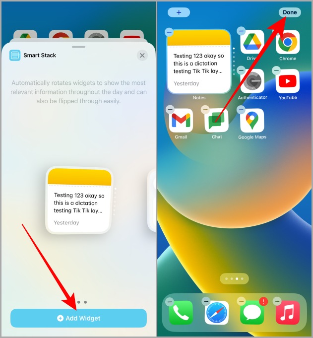 Agregar una pila inteligente en la pantalla de inicio iPhone
