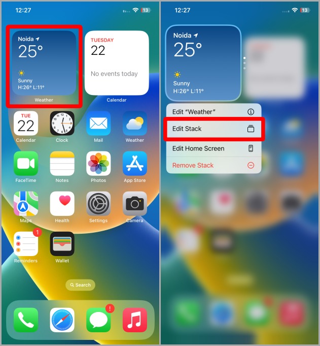 Editar una pila de widgets en iPhone