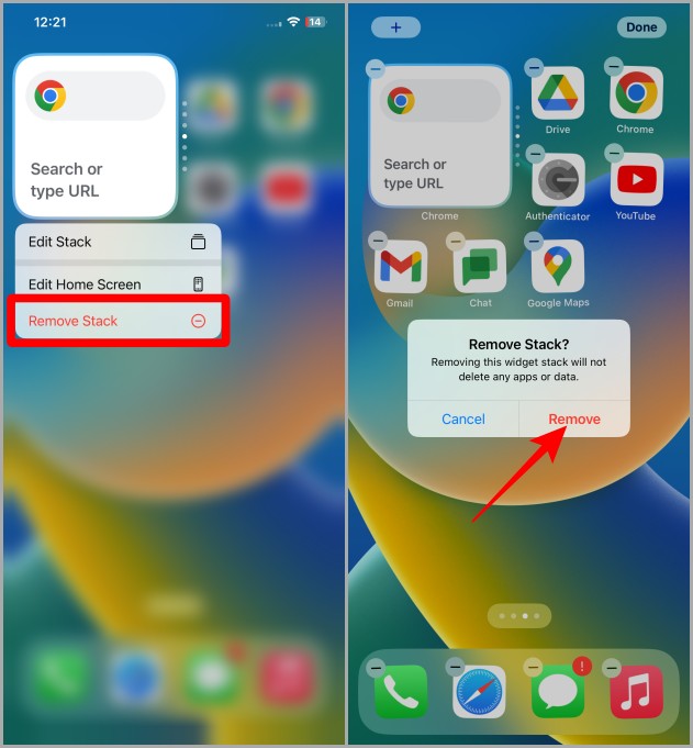 Eliminar una pila de widget en iPhone