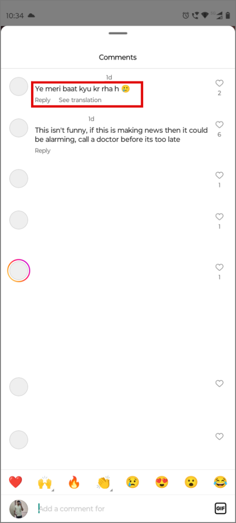 Ver traducción para comentarios de Instagram