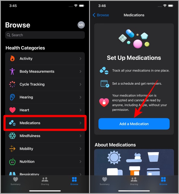 Pestaña de navegación en Apple Health