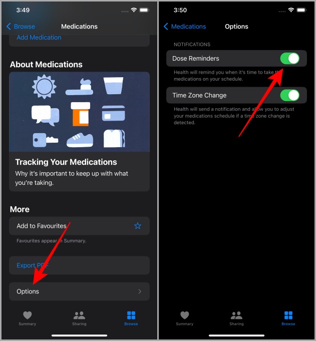 Activar el recordatorio de Meds en Apple Health