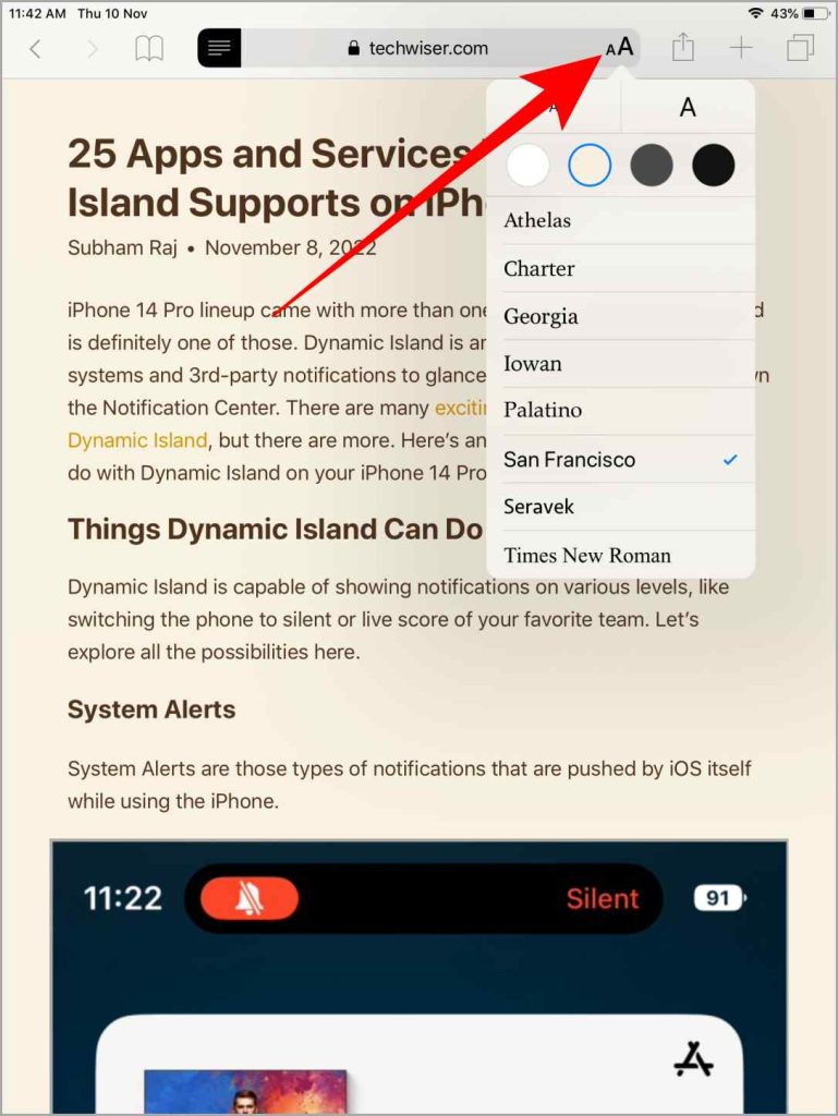 Personalización del lector Ver safari