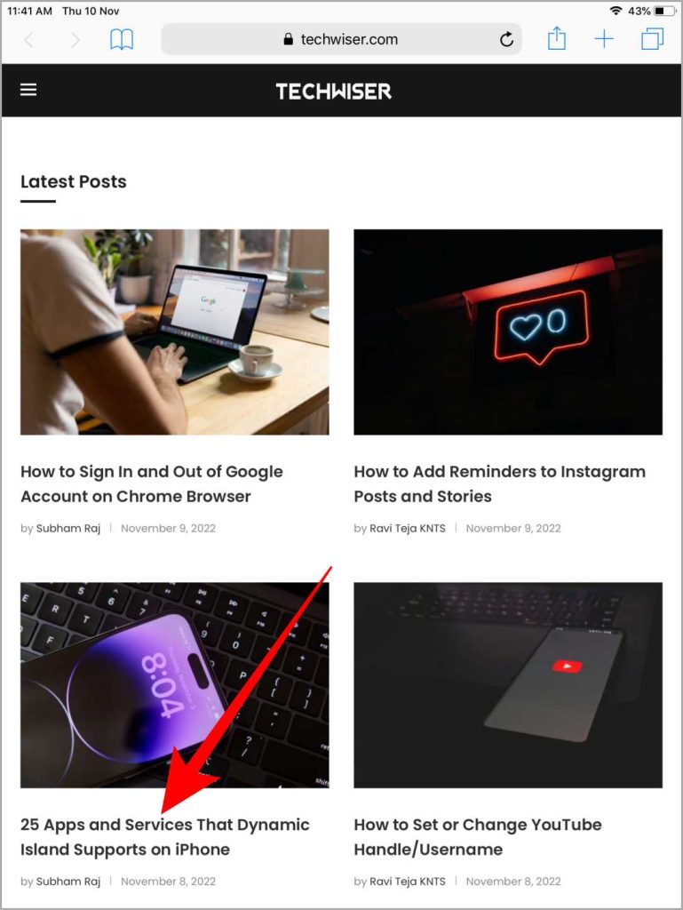 Abrir un sitio web en Safari iPad