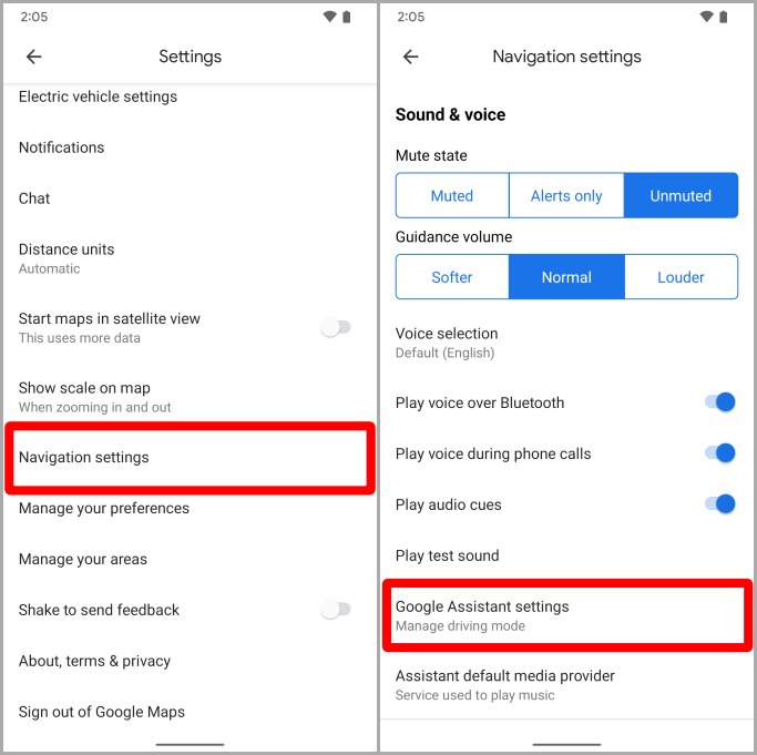 Configuración de navegación Google Maps Pixel Android