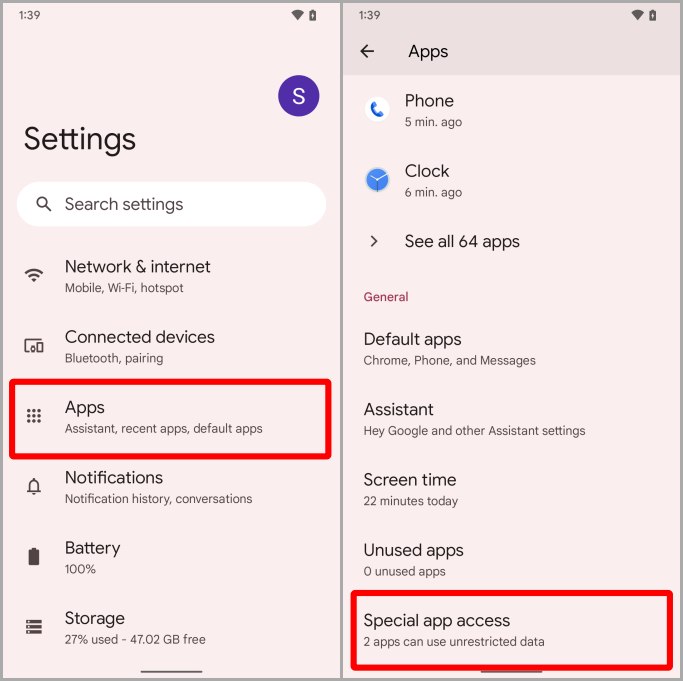 Configuración de acceso de aplicaciones especiales Pixel Android