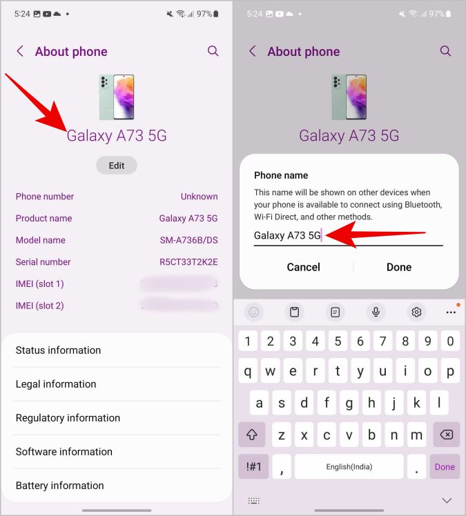 Nombre del dispositivo en la configuración de Android