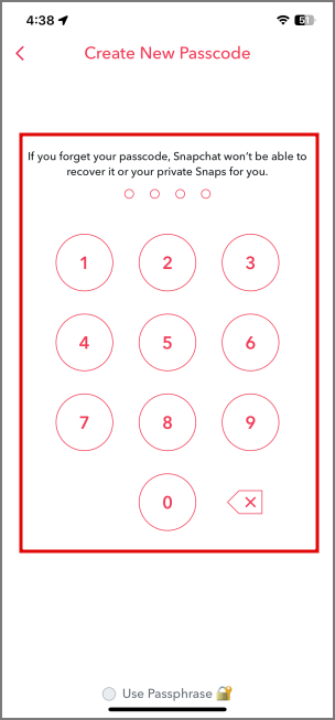 Creando un nuevo código de acceso para mis ojos solo en Snapchat