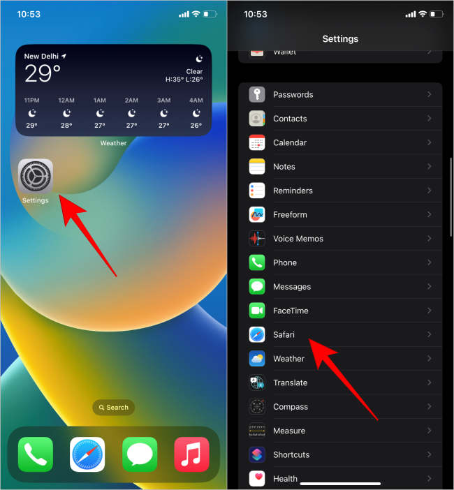 Configuración y safari en iOS