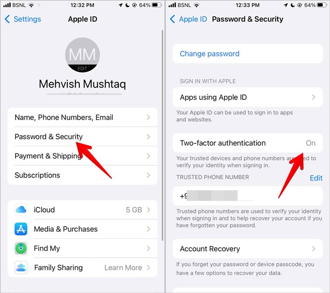 Habilitar 2FA para la cuenta iCloud iCloud en iOS 15
