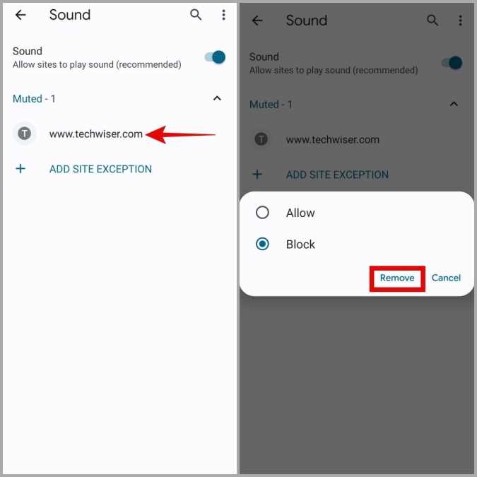 Eliminar sitios web de la sección apagada en Chrome para Android