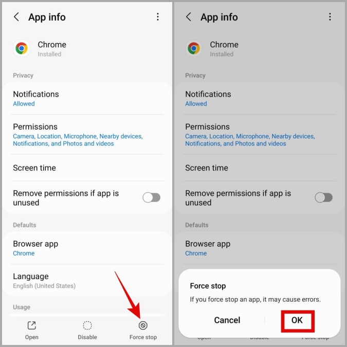 Force Stop Chrome en Android
