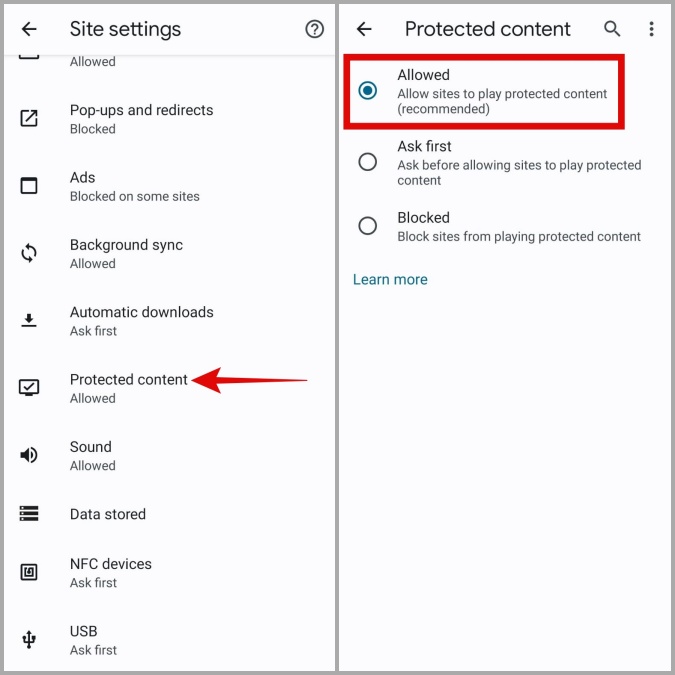 Permitir contenido protegido en Chrome para Android