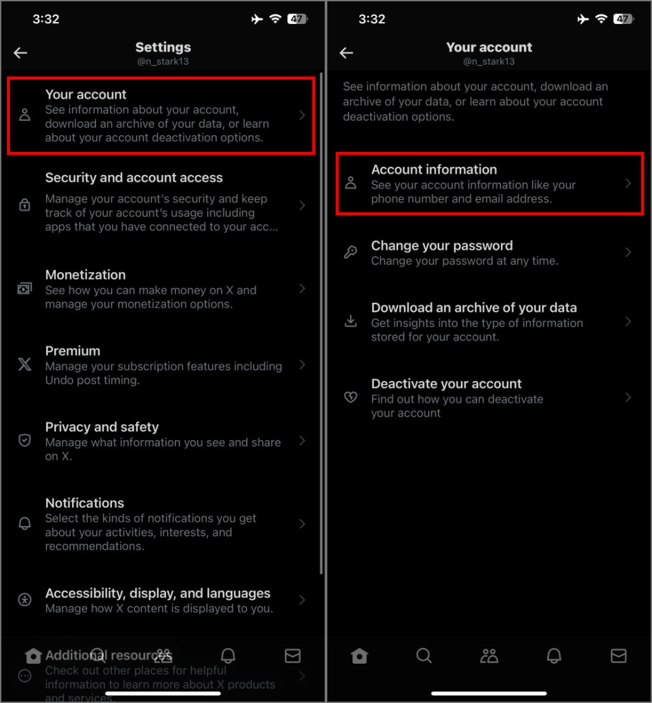 Configuración en la aplicación Twitter en iPhone y Android