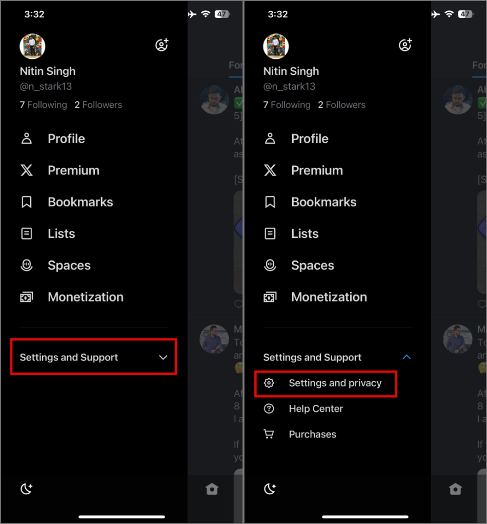 Acceder a la configuración dentro de la aplicación Twitter Ion iPhone y Android