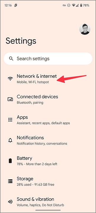 Abra la red e internet en Android