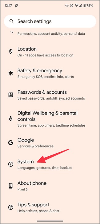 Menú del sistema en Android