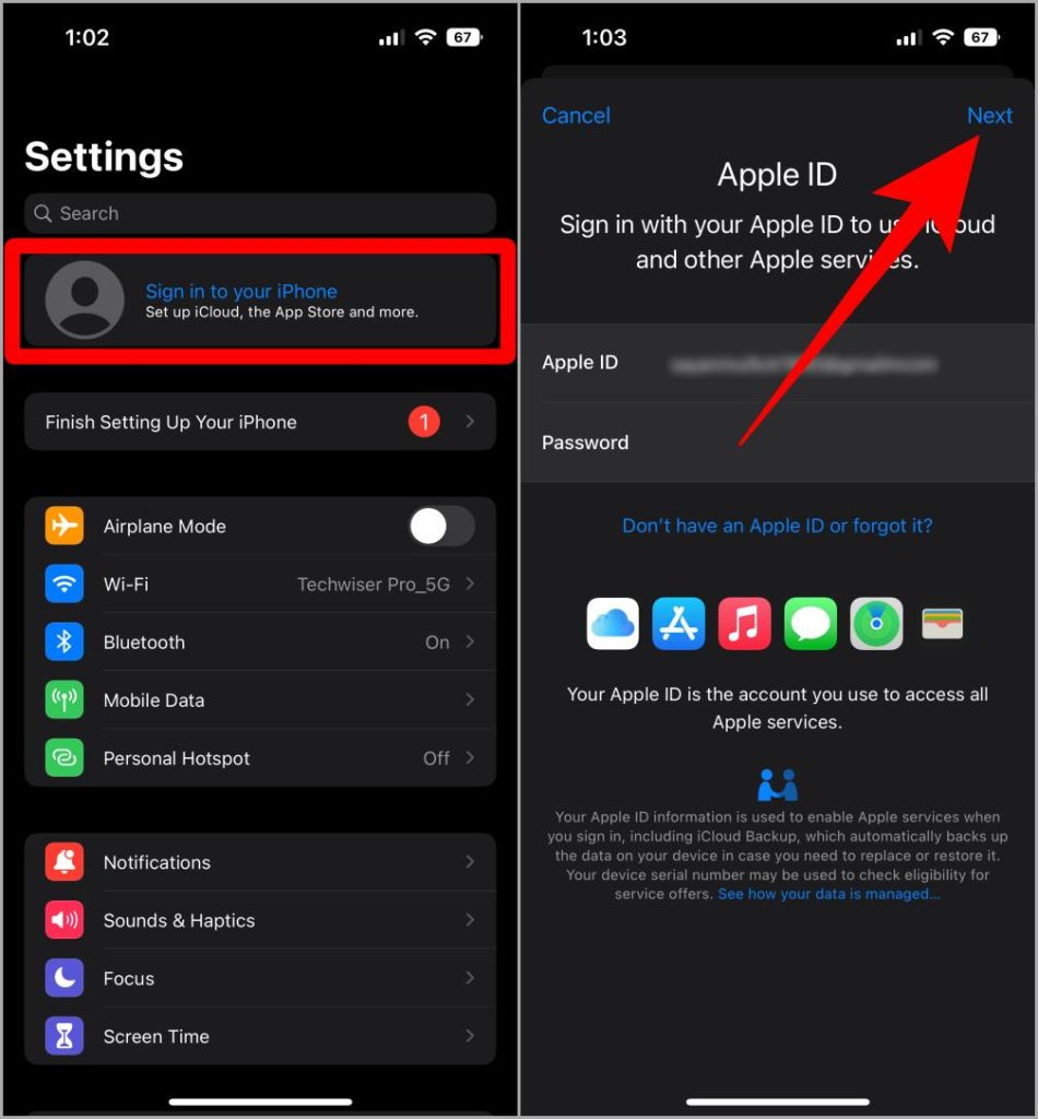 Configuración de inicio de sesión de Appleid
