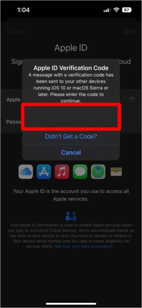 Código de verificación de manzana