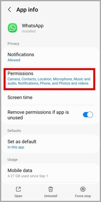 Permisos de WhatsApp en Android