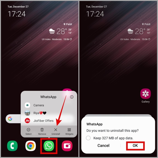 Desinstalar whatsapp en Android