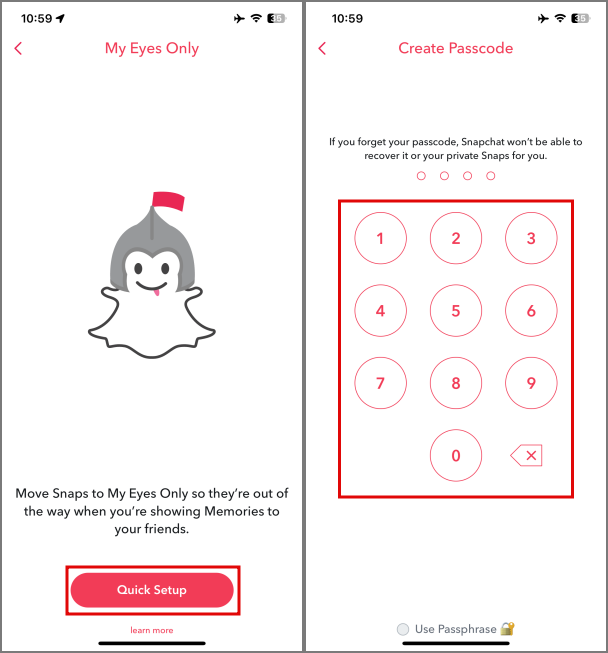 Creando un código de acceso para mis ojos solo en Snapchat