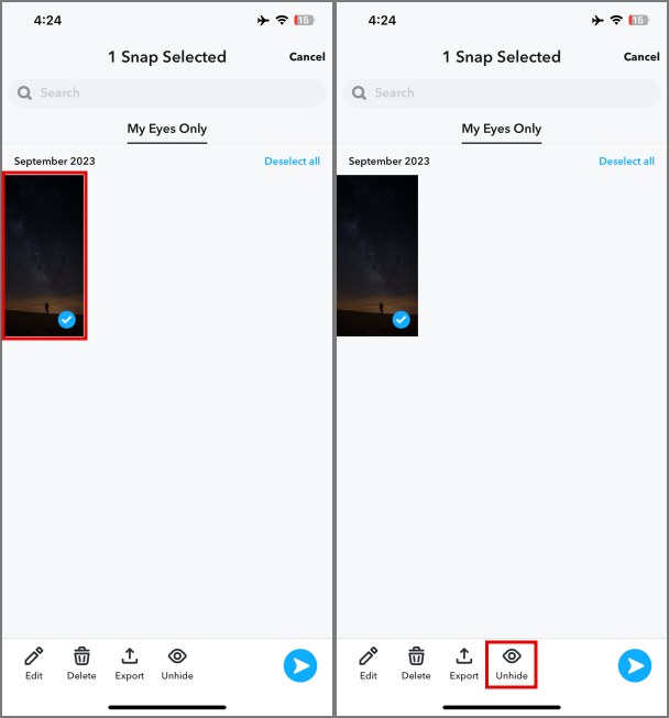 Las instantáneas en movimiento forman mis ojos solo para las secciones de Snaps en Snapchat