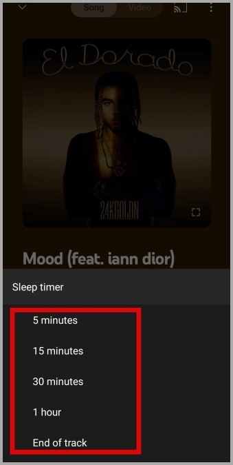 Configurar un temporizador de sueño en la aplicación móvil de YouTube Music