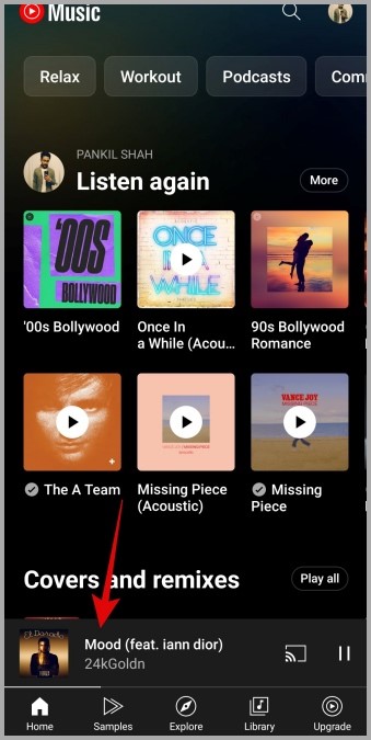 Aplicación de música de YouTube en móvil