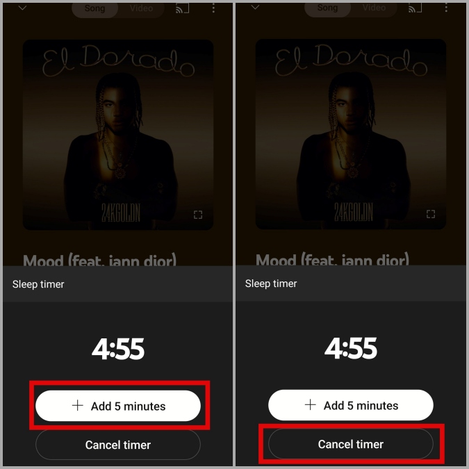 Modificar o cancelar el temporizador de sueño en la aplicación móvil de YouTube Music