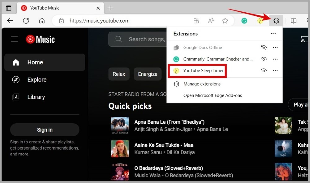 Use la extensión del temporizador de sueño de YouTube